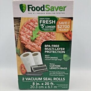 FoodSaver Brand Vacuum Seal Rolls 2 Pack 8inx20f BPA Free Multi-Layer Protection